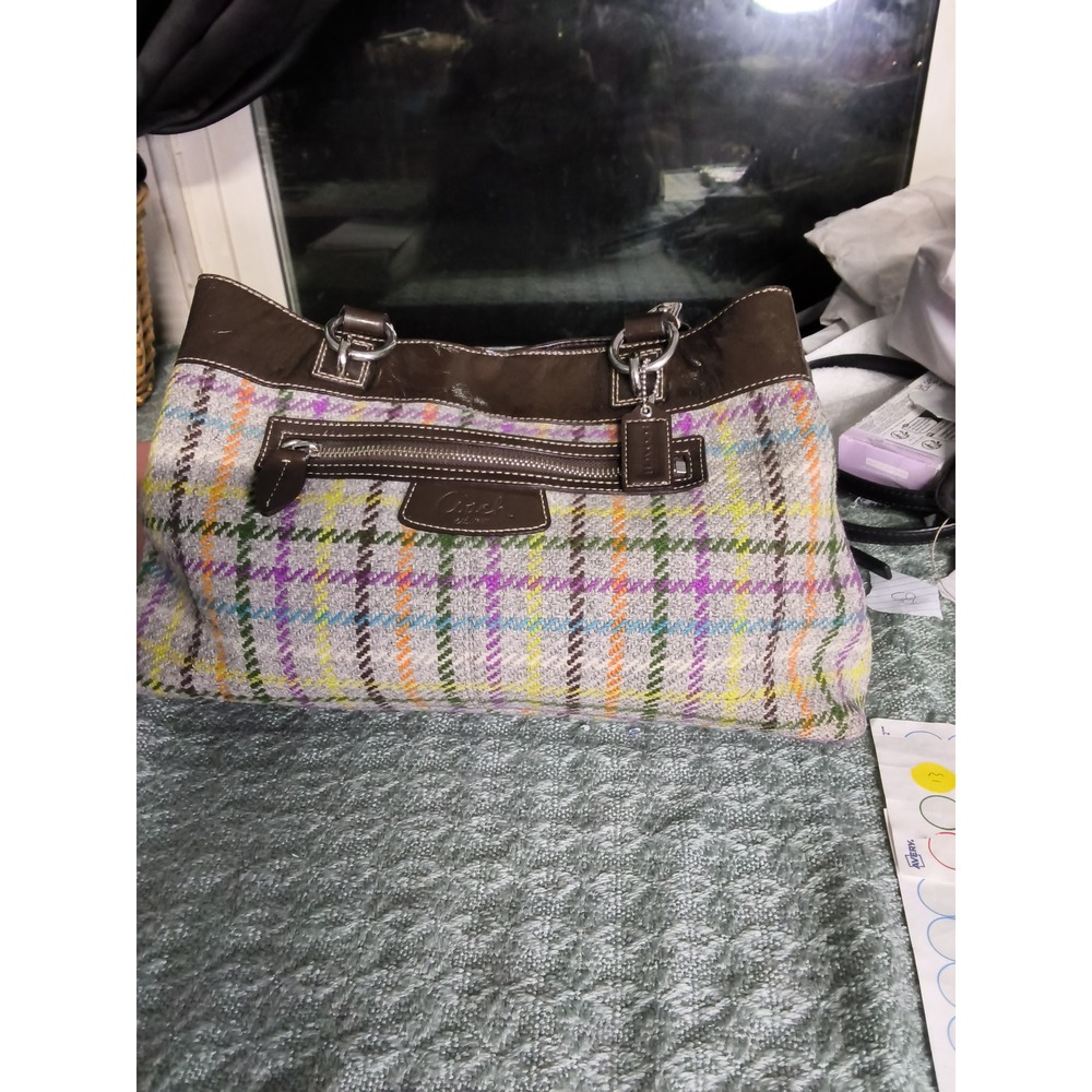 59.Coach Penelope Tattersall Plaid Wool Tweed Satchel